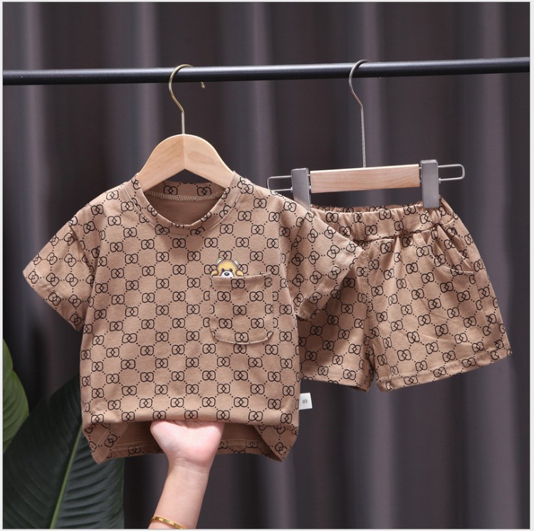 

Great Quality Little Boys Clothing Sets Summer Kids Short Sleeve T-shirt+Shorts 2pcs Set Children Suit Baby Boy Casual Outfits 1-5T, Brown