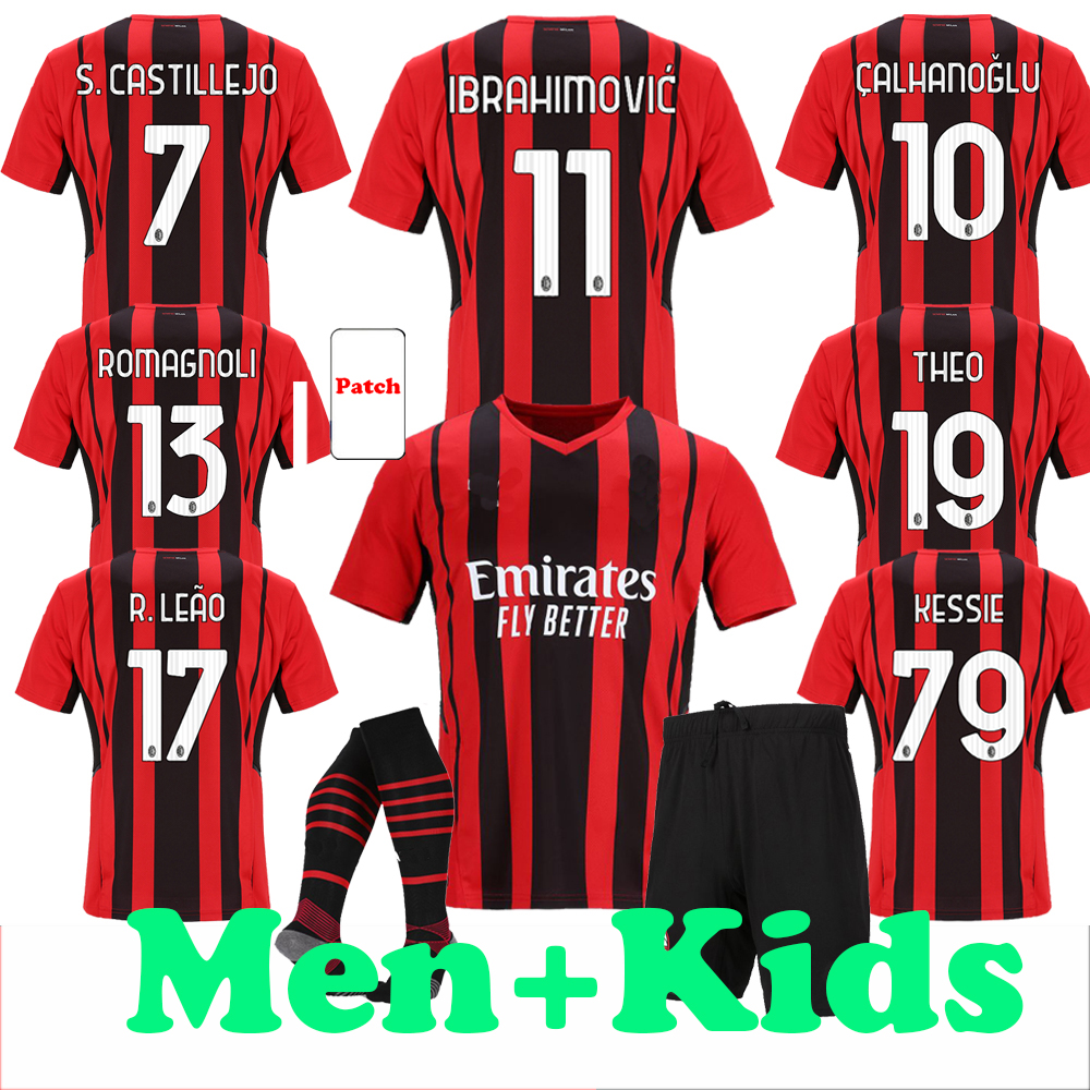 

21 22 AC Milan Soccer Jerseys Fans Tops 2021 2022 IBRAHIMOVIC Mandzukic Kessie brahim BENNACER THEO TONALI REBIC LEAO Football Shirts Men +, Black