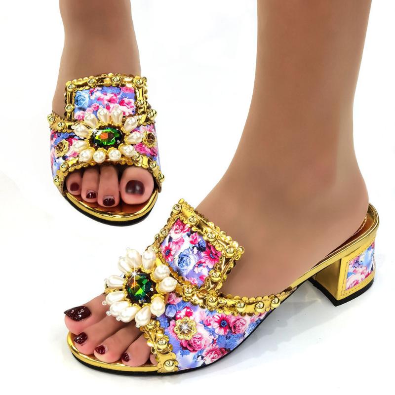 

Dress Shoes 2021 Spring Fashion Women Mid Heels PU Leather Italian High Autumn Slipper For Wedding Nigerian Sandals Quality, Photo color