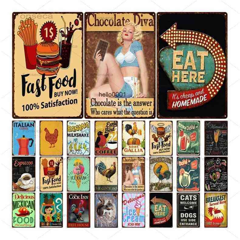 

Vintage Fast Food Tin Painting Animals Coffee Shop Background Wall Decoration Farm Yard Metal Signsa