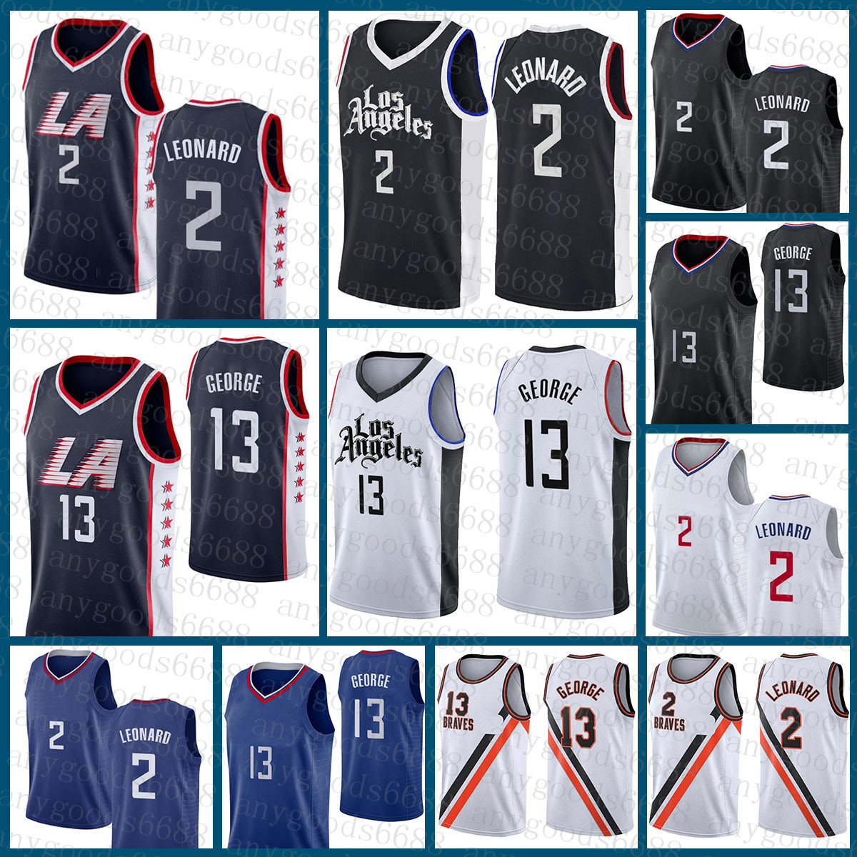

Los Mens Angeles S-2XL Clipper Kawhi Basketball Jersey 2 Leonard Paul 13 George Brown