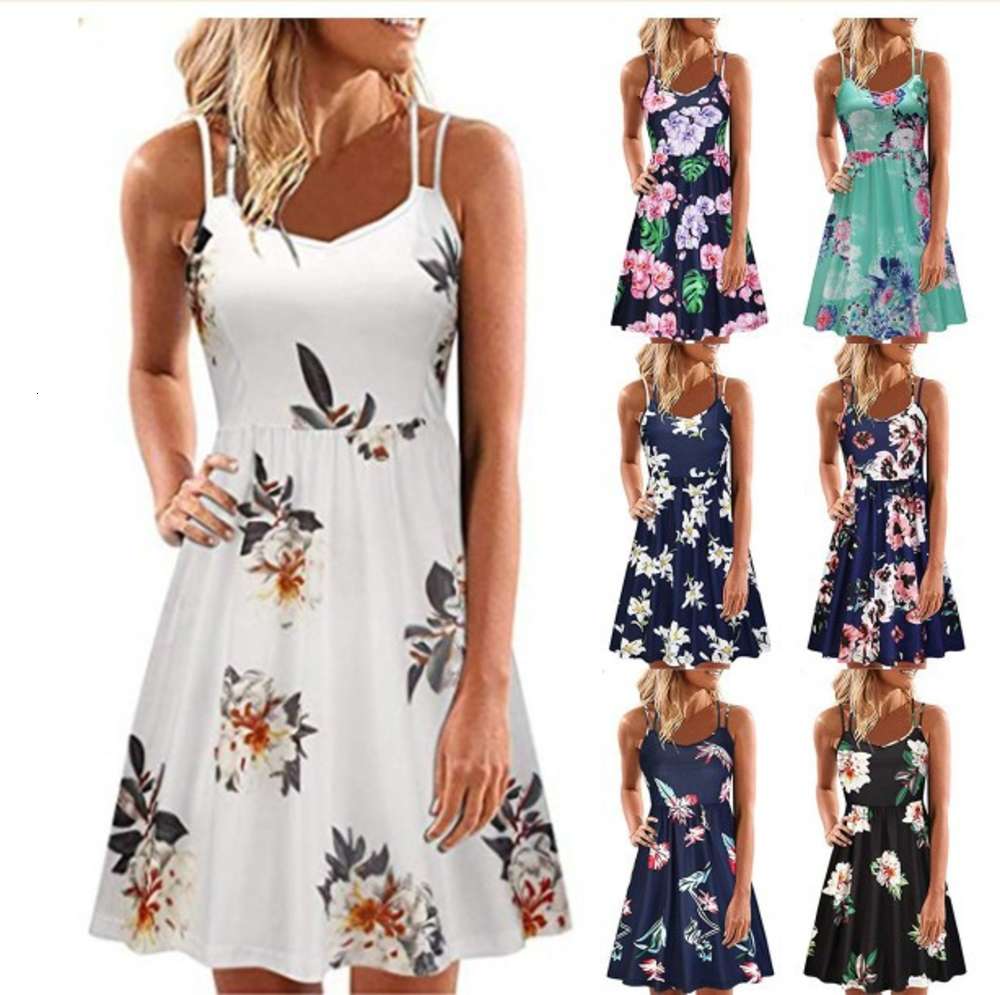 

dress women clothes women's summer sleeveless suspender printed round neck, Black;gray