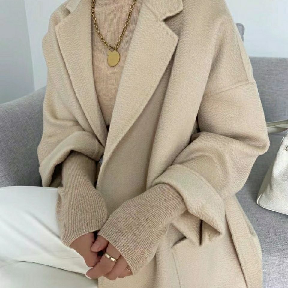 

Women's Outerwear Coats Winter New Wave Short Design Cashmere Loose with Belt, Black