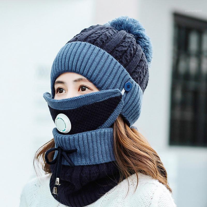 

Berets 3PCS Womens Winter Scarf Set Thickend Knitted Hat Face Cover Outdoor Girls Accessory, Kh
