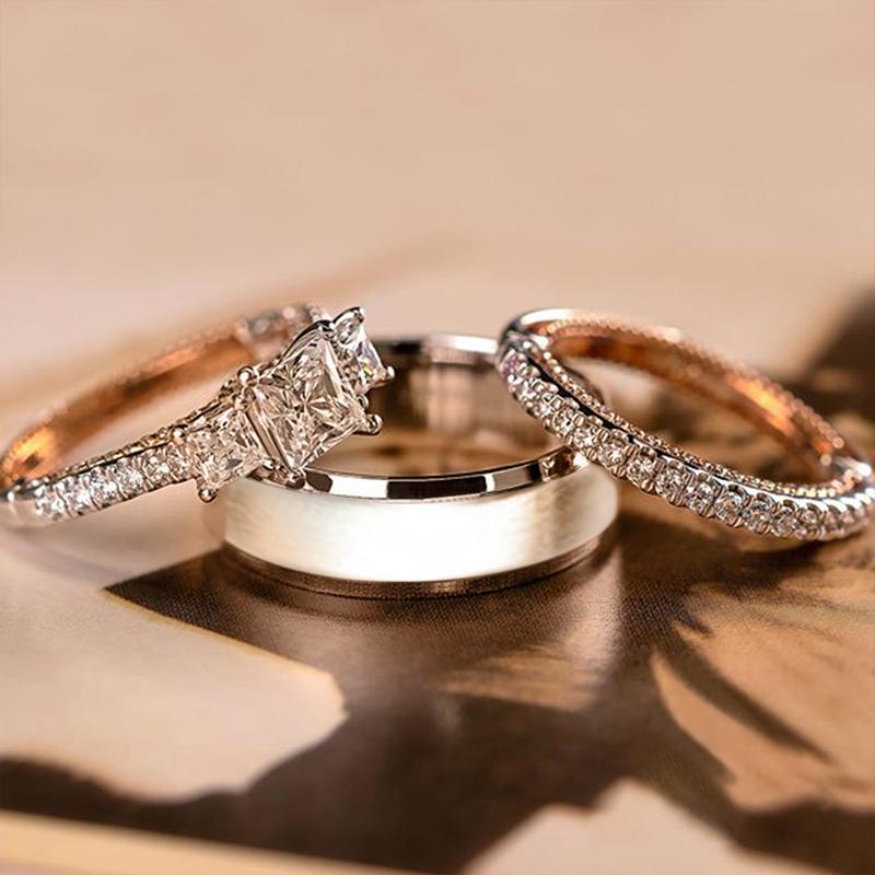 

Cluster Rings Huitan Arrival Trendy 3Pcs/Set Women Princess Cut Zircon Micro Paved Small Round CZ Stone Wedding & Engagement Jewelry