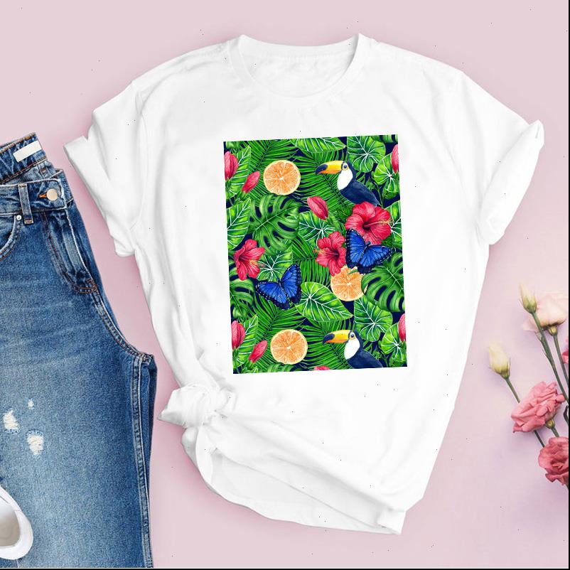 

women graphic womens cartoon bird orange fruit beach 90s fashion printed lady tees clothing female t shirt, White