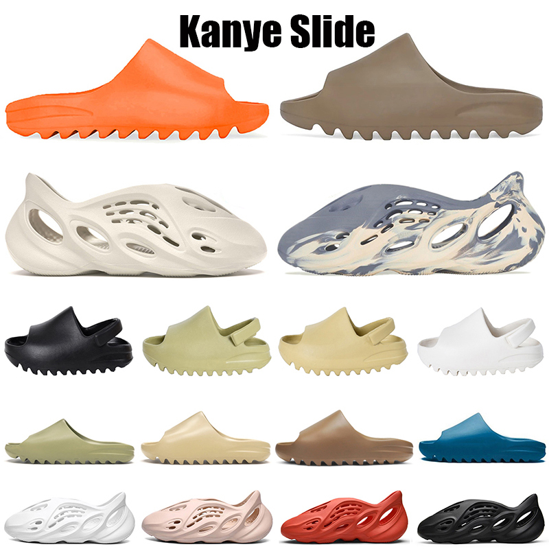 

cheaper kanye slides slippers women men kids slipper Ararat Enflame Orange Bone Earth Brown Desert Sand Resin summer platform sandals, Black
