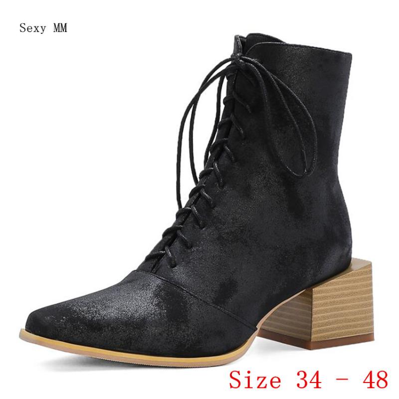 

Boots Spring Autumn High Heels Ankle Women Short Ladies Shoes Botas Botte Femme Plus Size 34 - 40 41 42 43 44 45 46 47 48, Black