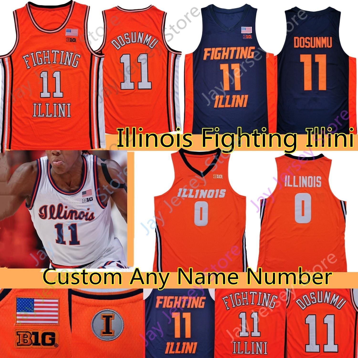 

2021 Illinois Fighting Illini Basketball Jersey NCAA College Ayo Dosunmu Kofi Cockburn Trent Frazier Da'Monte Williams Adam Miller Andre Curbelo, Orange round collar
