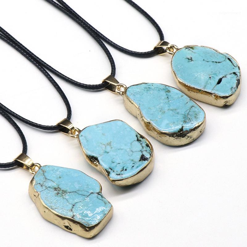 

Chains 45cm Irregular Blue Turquoises Stone Pendant Charm Necklace Accessories For Women Girls Jewelry Party Gifts Size 10-30mmx17-38mm