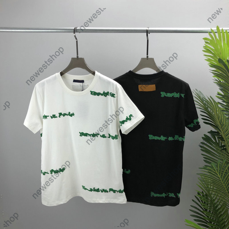 

2022 summer Mens t shirts designer luxury green Flocking letter print T Shirt paris womens top t-shirt fashion tshirt casual cotton tee, Black 1