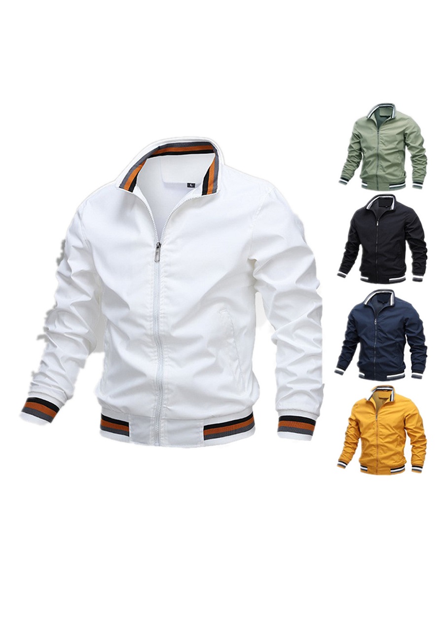 

Spring Autumn Winter Men Sportwear Outwear Jackets Coats Long Sleeve Stand Collar Solid Color Zipper Plush Greatcoat Surcoat, 4--thin