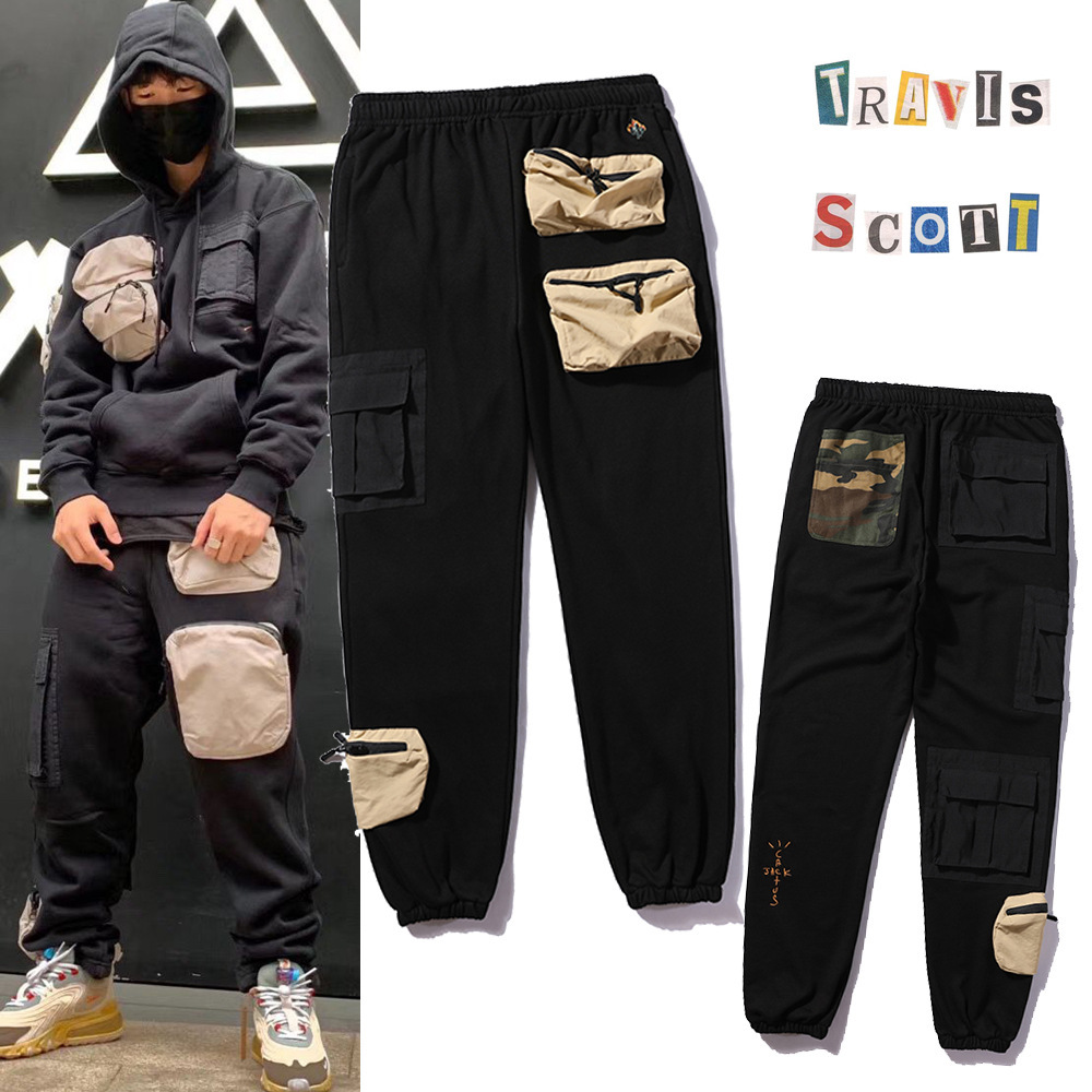 

Travis Scott TS Multi Pocket tooling co branded casual pants sportswear couple loose pants black, Blue