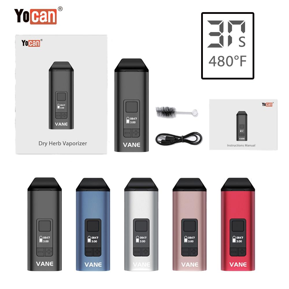 

Authentic Yocan Vane Dry Herb Vaporizer E cigarette Kits vape pen herbal 1100mah Ceramic Heating Chamber with OLED display Screen
