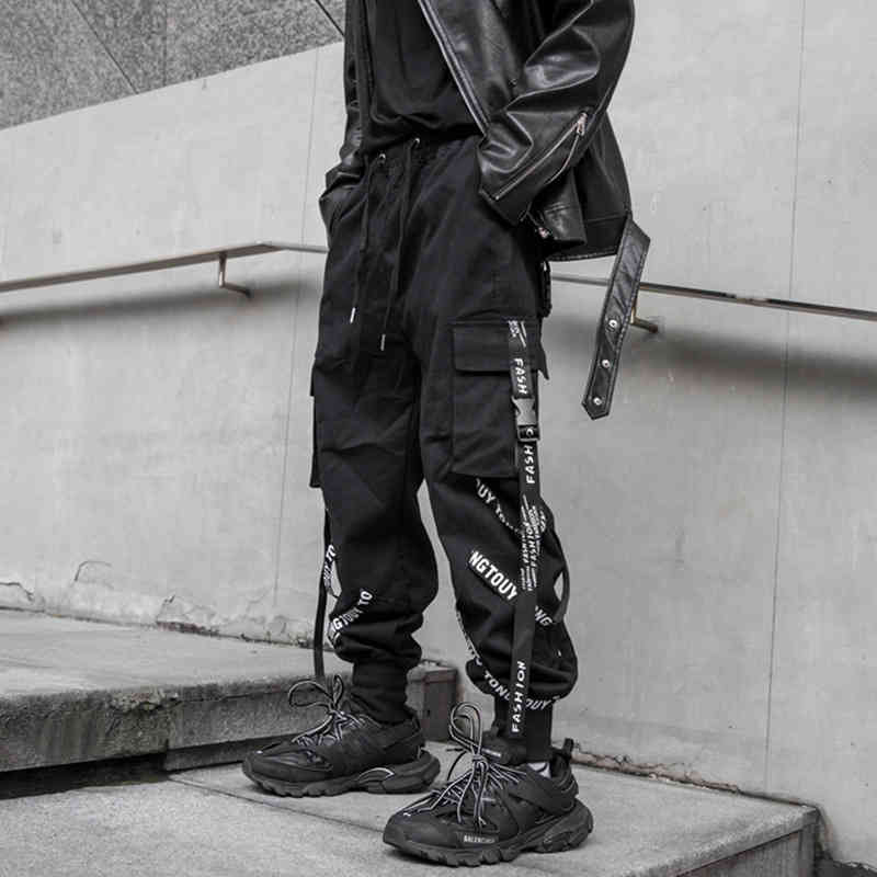 

Men's Pants Xizhou calças cargo pretas masculinas, de corrida para homens, estilo japonês, moda hip hop, hippie, fita gótica MXVP, 1# shoe box