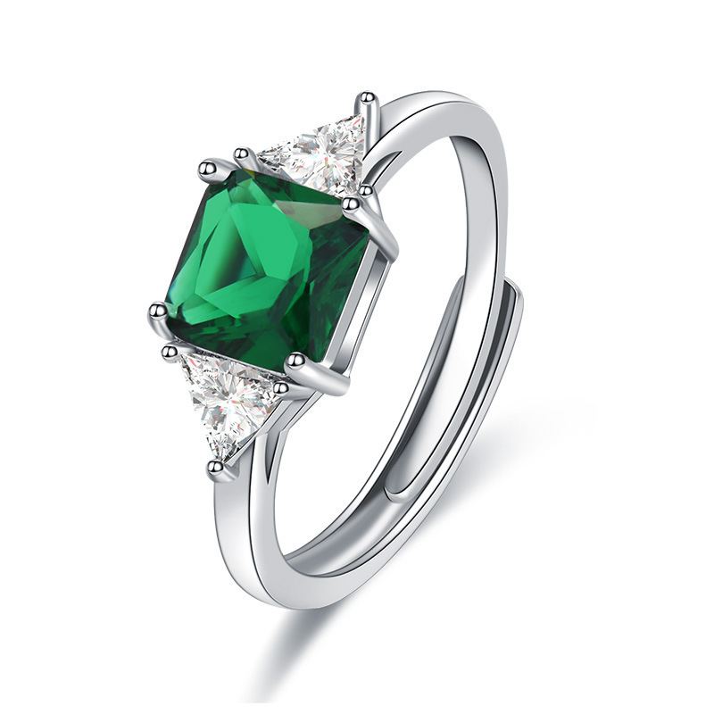 

Four Claws Emerald Green Sapphire Blue Ruby Red Color Crystal Silver Ring For Women