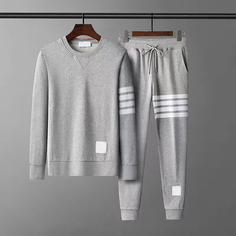 

Men's Hoodies Sweatshirts Autumn winter pure cotton Loopback Jersey Knit Engineered arm stripe thom Crewneck Pullover brown women M-5XL, Black