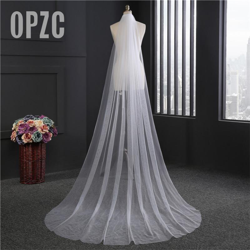 

Bridal Veils Fashion 1 Layer Tull Simple Beautiful 300cm Long Wedding Veil Blusher Voile Mariage Cut Edge Muslin With Comb, White