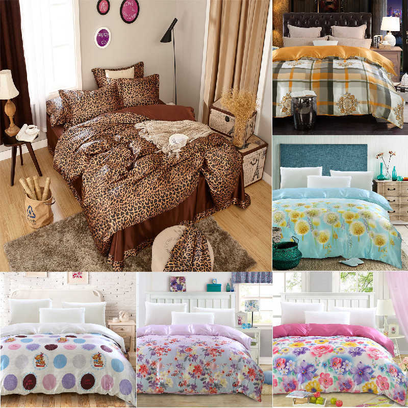 

Leopard print silk bedding quilt cover pillow cover four piece set