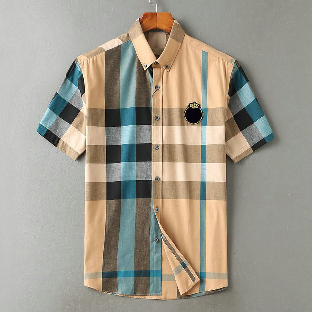 

2021 Luxurys Desingers Men's drees Handbag Business Casal Shirt Sleeve Stripe slim masculine social fashion plaid -3XL#19, Blue