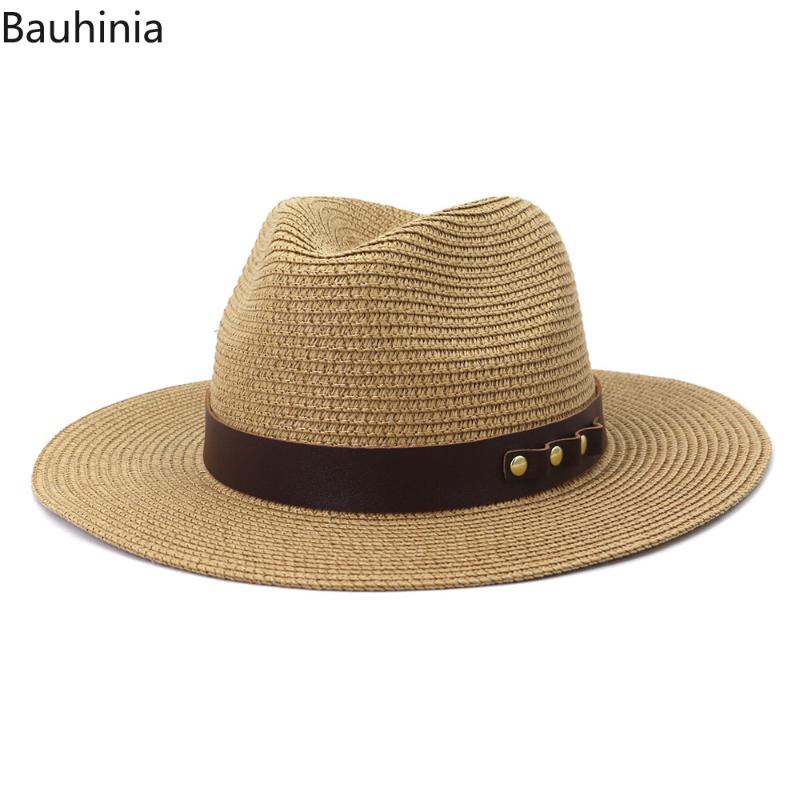 

Wide Brim Hats Fashion Casual Panama Straw Sun For Women Men Summer Breathable Beach Hat Jazz Fedoras With Leather Belt, Blue;gray