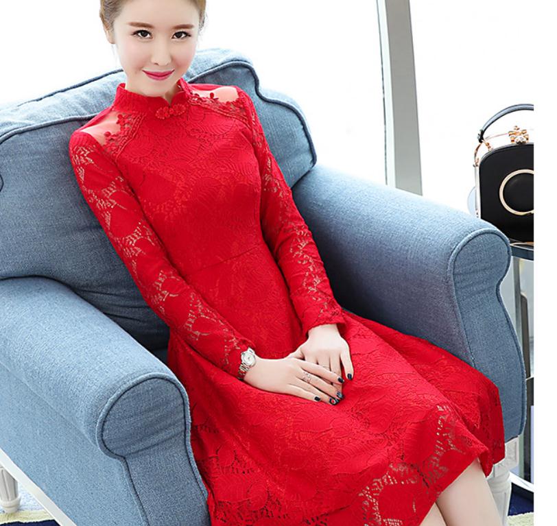 

2021 spring and autumn fashion Long sleeve Women's dress @204, Red
