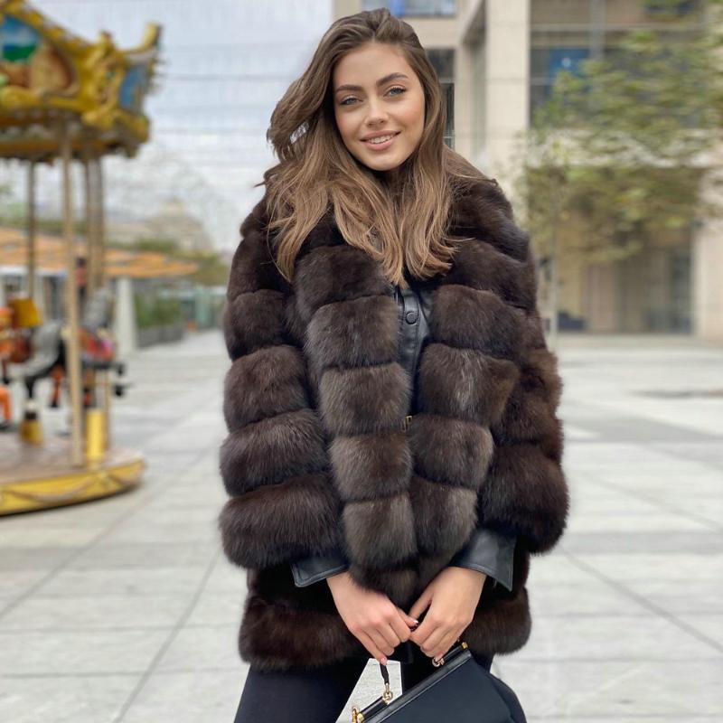 

Women's Fur & Faux Fashion 2021 Genuine Coat Outwear Trendy Medium Length Women Jacket Natural High Quality Winter, Black