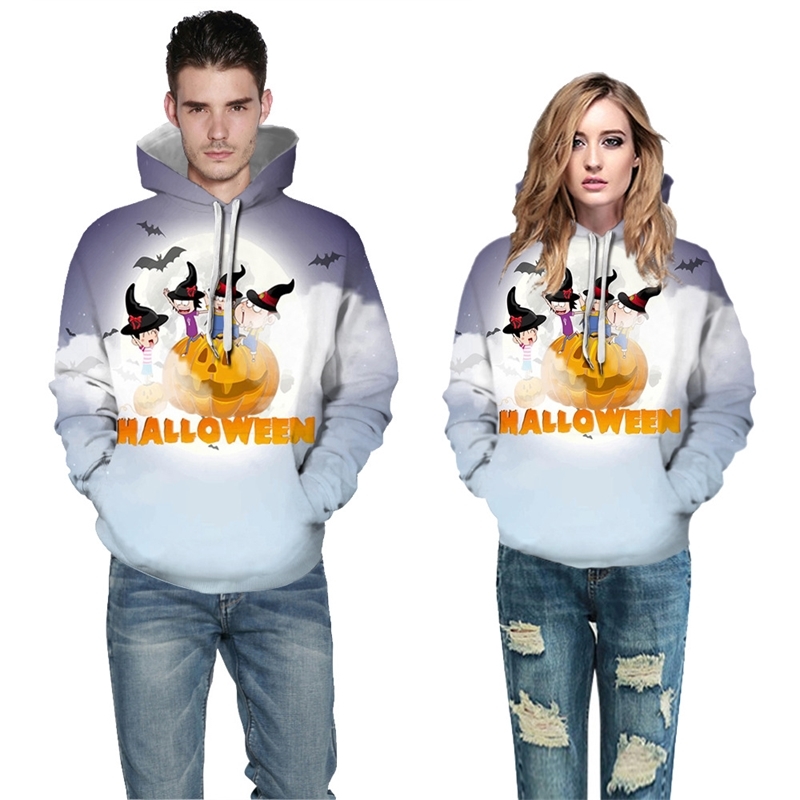 

New digital print 3D sweater pumpkin Bat Halloween large Hoodie, Black