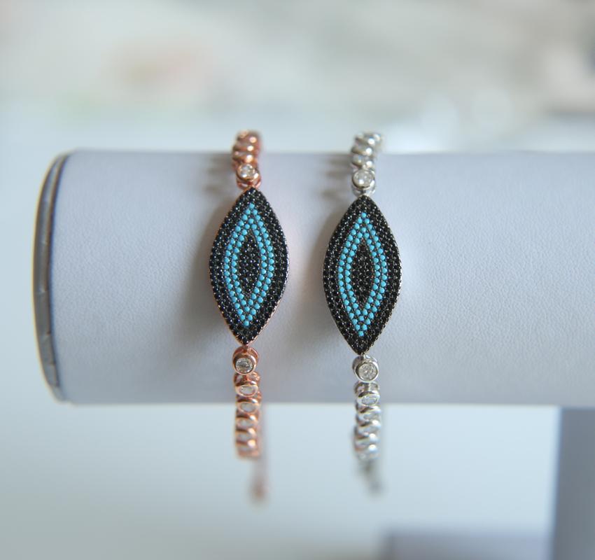 

Link, Chain Top Quality Black Turquoises Tiny Stone Prong Setting Lucky Girl Women Eye Charm Bezel Tennis Bling Luxury Bracelet Trendy