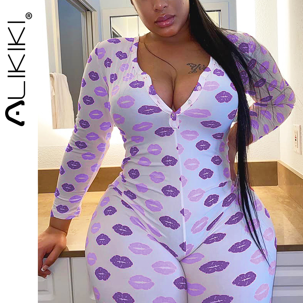 

L-5XL Large Plus Size Kigurumi Adults Sexy Pajamas Onesies Lip Print Women Jumpsuits Pyjamas Romper Onesie Bodysuit Christmas, Red lip