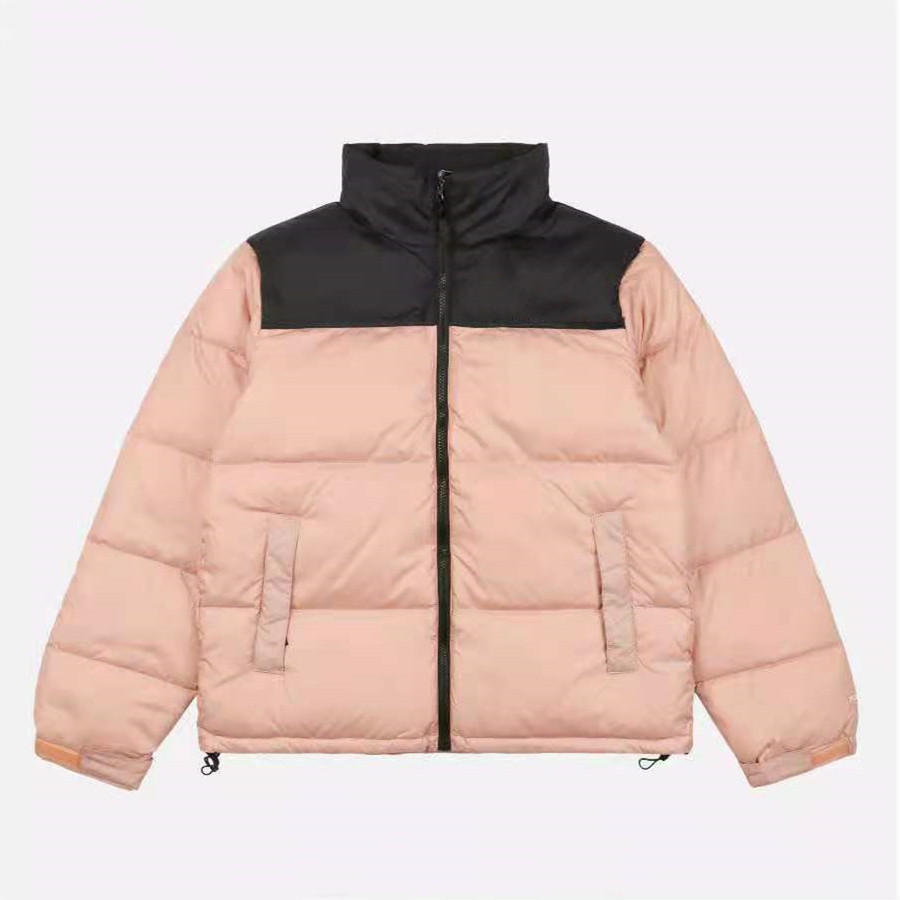 

Women Nylon Puffy Down Jacket Letter Embroidery Designer Men Snap Button Zip Closure Knit Rib Winter Outwear, Black