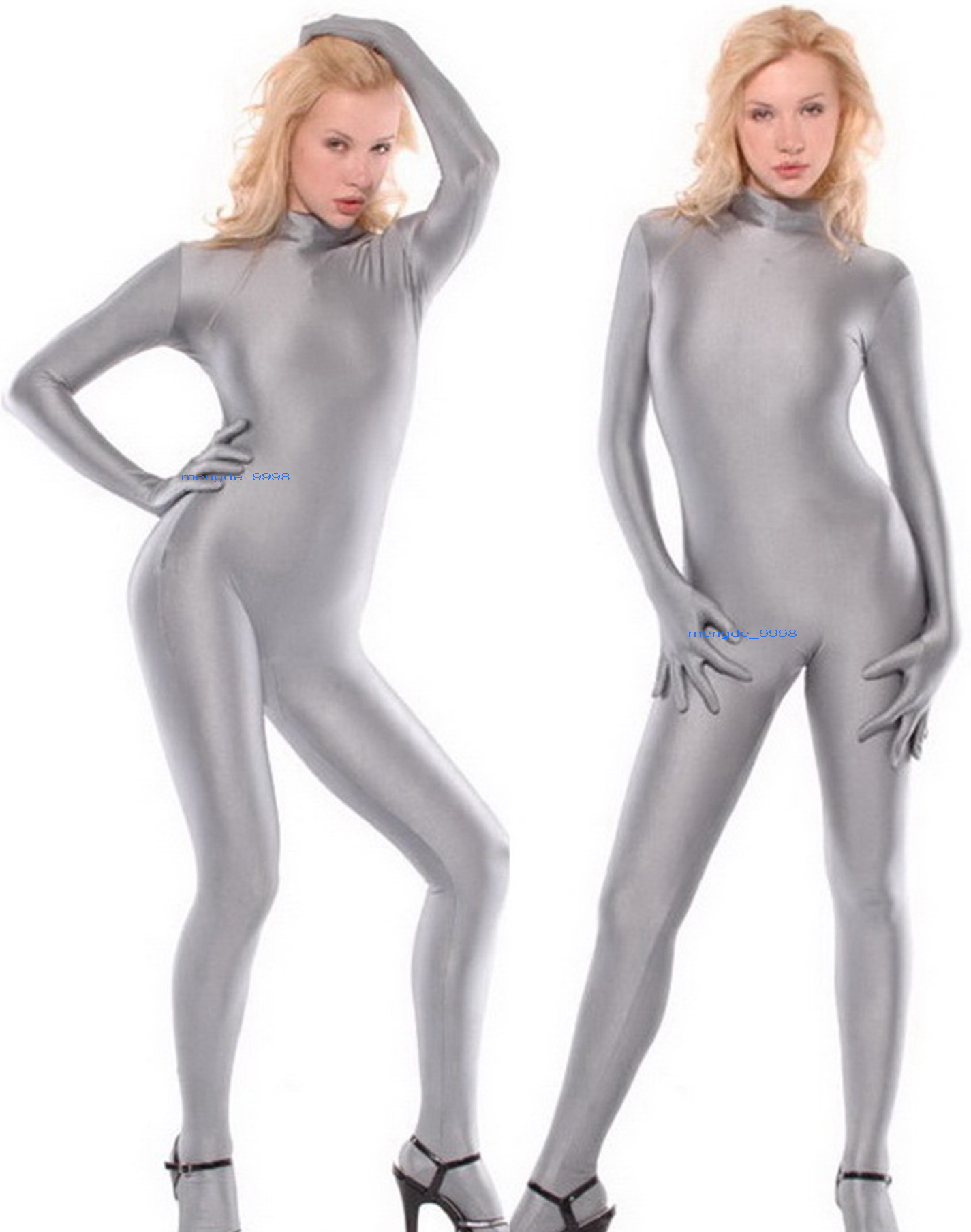 Grey Lycra Spandex Catsuit Costume Unisex Back Zipper Sexy Women Men Bodysuit Costumes No Head Halloween Party Fancy Dress Cosplay Suit M249-image-403719123