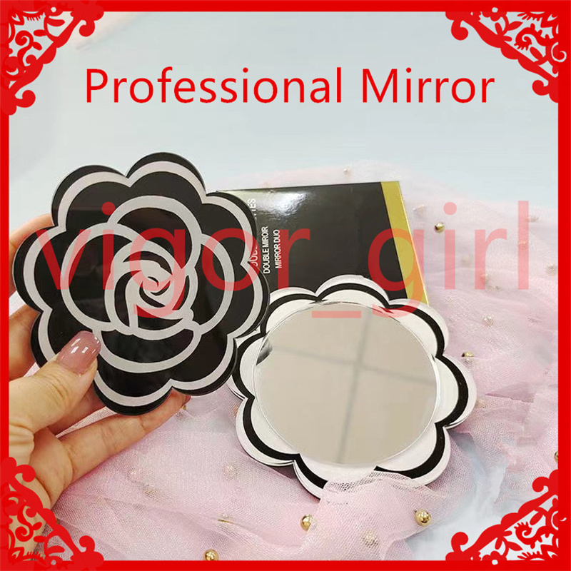 

New Fashion acrylic cosmetic mirrors Brand Three camellia Velvet mirror with gift box black white color makeup tools Portable classic style