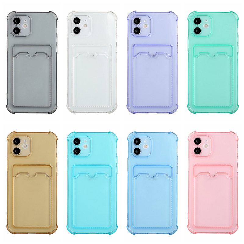 

Credit ID Card Slot Pocket Crsytal Clear Soft TPU Shockproof Cases For Iphone 12 11 Pro Max XR XS X 8 7 Plus Airbag Four Corner Drop Resistant Smart Phone Back Cover Skin, Choose from a to h