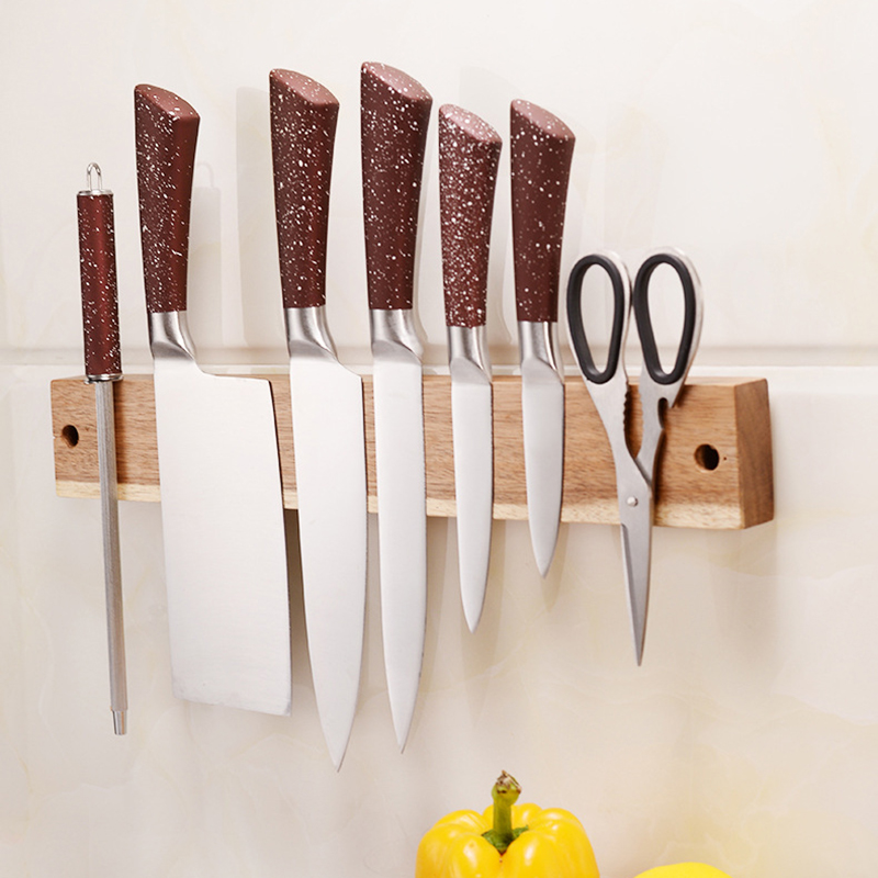 

Powerful Magnetic Knifes Rack Wall Mounted Acacia Wooden Knife Strip Kitchen Knifes Holder Magnetic Storage Tool for Home