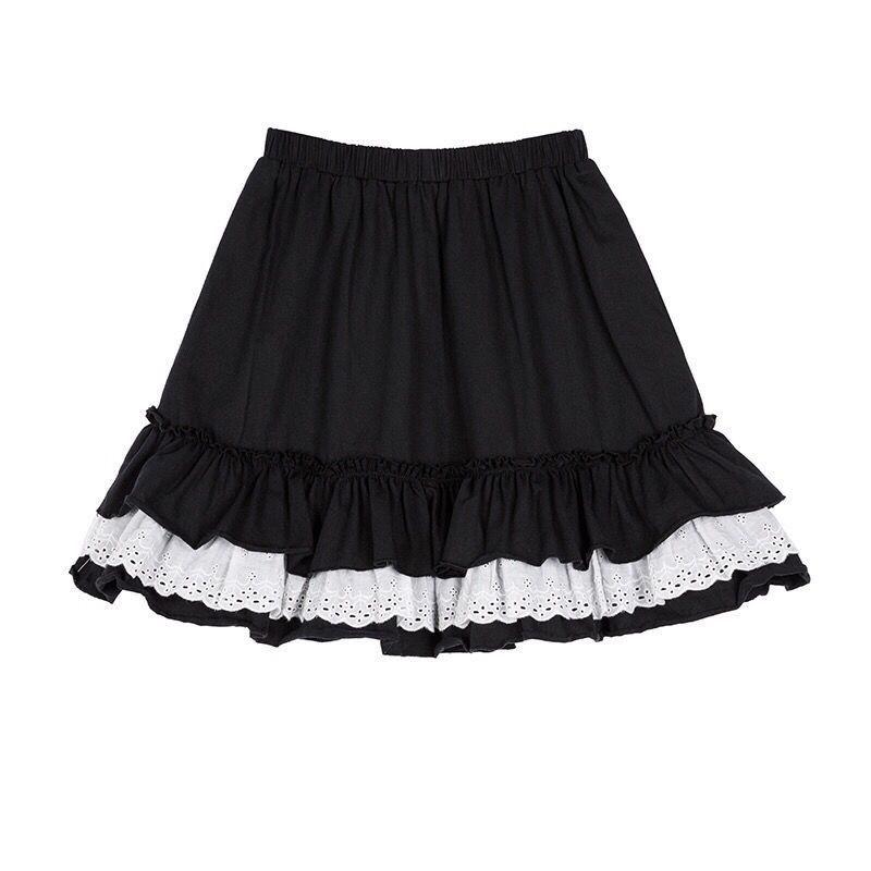 

Skirts Cake Skirt Japanese Preppy Style Cute Lace Y2k Pleated Summer Women's Harajuku A-line High Waist Korean Mini, Black