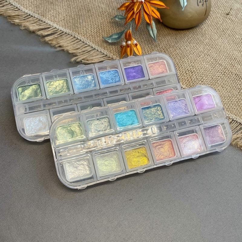 

Gift Sets 12-color Pearlescent Watercolor Solid Dyes Floral Dyeing Gradient Fine Flashing Polarized Pigments Hand-painted Art Supplies