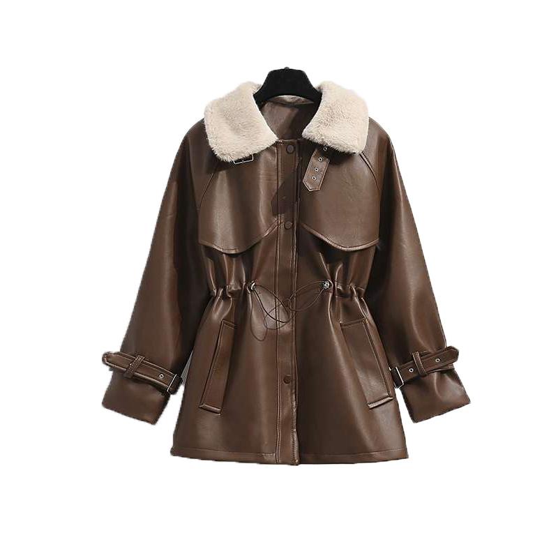 

Women's Leather & Faux 2021 Winter Add Velvet Warm PU Coat Women Black White Plus Size Loose Tops Fashion Casual Jacket N1539