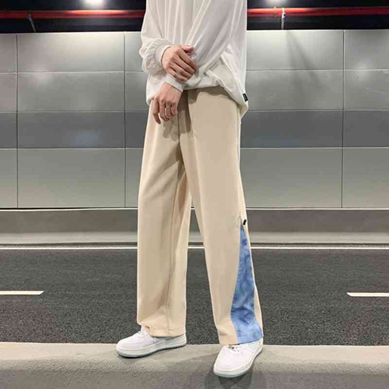 

men's pants new autumn winter woolen khaki black wide leg spliced thick straight trousers plus size casual oversize clothing zlzo