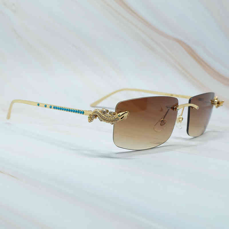 

Factory Direct Price Golden Rimless Frame Rhinestone Sunglass Women Blue Diamond Men O0OH