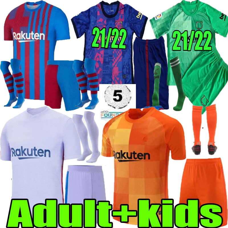Kit pour enfants adulte 21 22 Barca Soccer Jerseys Ensemble Messi Barcelona 2021 2022 Ansu Fatizmann Braithwaitite Pedri de Jong Coutinho Hommes