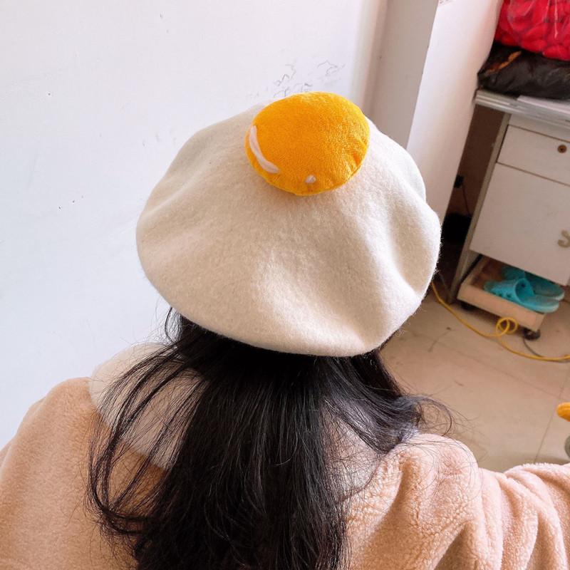 

Lady Spring Winter Berets Hat Cute Poached Yolk Caps Women Cotton Painter Style Hat Caps Female Bonnet Warm Walking Cap1, Blue;gray