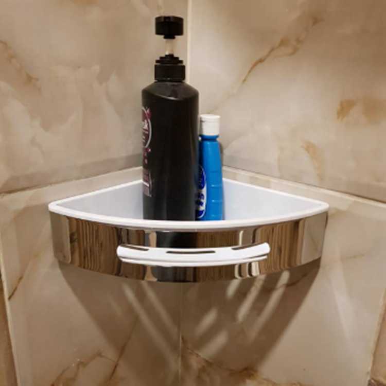 

LQS Bathroom Shelf Shower Caddy Shampoo Cleanser Body Wash Holder Corner Silver Shower Rack