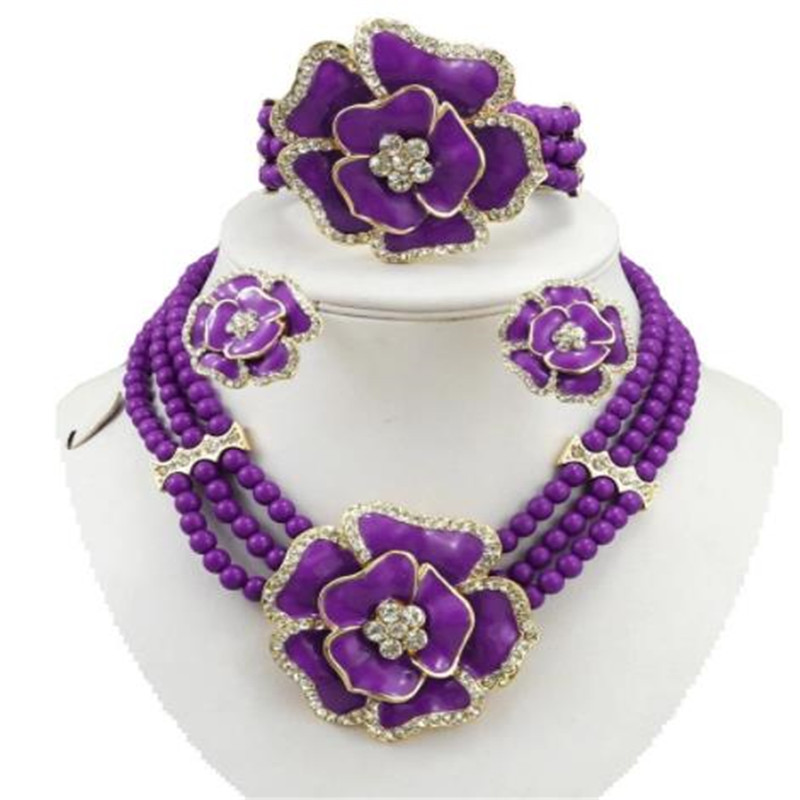 

Bead Necklace Jewelry Sets African Wedding Jewelry Set Rose Flower Women Necklace Pearl Jewelry Earrings