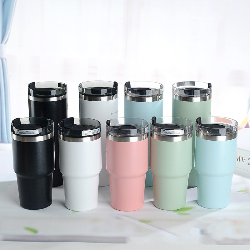 

30oz Double Wall Stainless Steel Tumblers Vacuum Flask Portable Car Insulated Tumbler With Lid Straw Outdoor Thermos Cup Tour Coffee Mugs, Pink