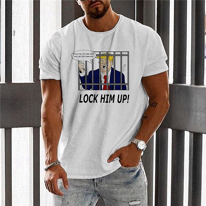 Men's Unisex T shirt Hot Stamping Cartoon Graphic Prints Letter Crew Neck Lock Him Up Casual Daily Print Short Sleeve Tops Basic Designer Bi