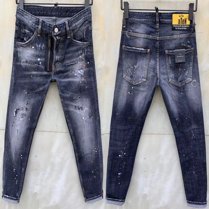 

Mens D2 Jeans Jean Skinny Ripped pants Cool Guy Causal Hole Denim Fashion Fit Men Washed