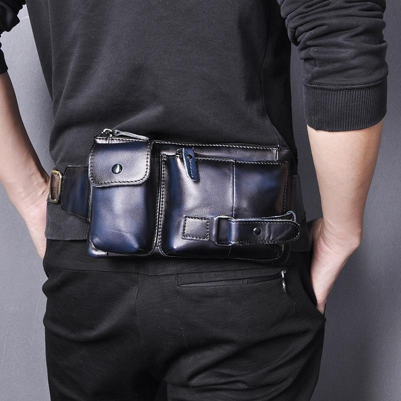 

Waist Bags 2021 Trend Original Leather Men Fashion Blue Travel Fanny Belt Bag Chest Pack Sling Clutch Design Phone Case Male 8135, Black