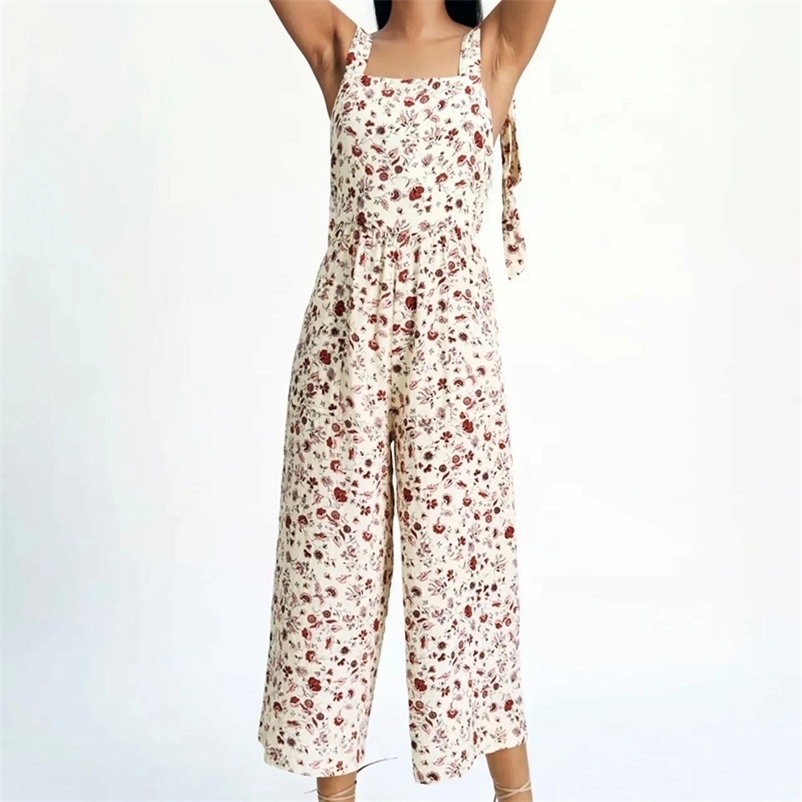 

Fashion women Jumpsuits Chick strap sleeveless floral print wide leg pants jumpsuits Summer one pieces 210524, Red