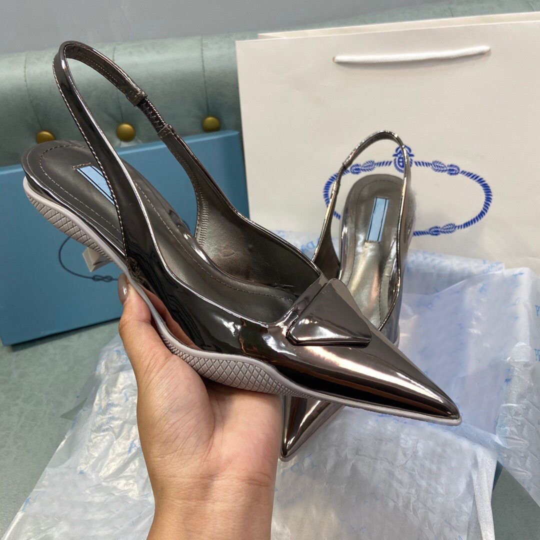 

2021s Autumn Women Wedding dress party Sandals pumps luxury designer shoes for lady comma heel Brushed leather slingback pump pointed toe rubber soled EU34-41
